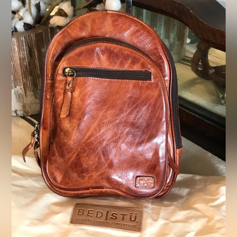 NWOT Bed Stu Leather Dominque Backpack Cognac DD Retail $235